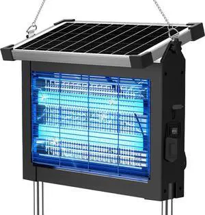 Solar Bug Zapper Outdoor 4500V, Mosquito Waterproof Electric Fly with 10W Panel, Rechargeable Killer Lamp, Cordless Trap for Patios, Gardens, Camping, Backyard Dark Black -