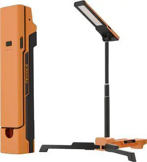 LED Work Light with Stand Foldable Tripod Lighting 1500LM Adjustable for Construction, Outdoor, DIY, and Camping, IP54 Waterproof, Rechargeable Battery Type-C Charging Yellow -