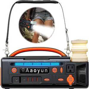 Portable Power Station 300W, 296Wh Solar Generator with 100W USB-C In/Output, Night Light & LED Flashlight, Compact Camping Battery Strap for Outdoor CPAP Home Backup Emergency Black -