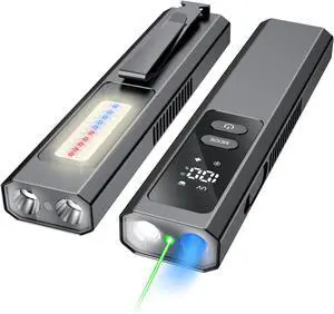 EDC Flat Flashlight High Lumens, Rechargeable Pocket Light with White/Warm LED, UV, Gream Beam, Flash Combo, 4 Bright Modes, Double Magnetic Base, for Outdoors, Emergency, Work, Detection (Black)