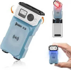 X3 Mini Flashlight with Rechargeable Charging Box 180 Degree EDC Keychain Twist Ip65 Waterproof Magnet Pocket 10 Mode Type-C Lanyard for Camping, Outdoor, Inspection, Gift  Blue & White box -