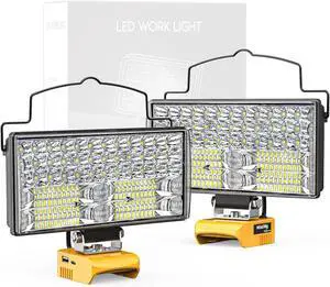 2Pcs Cordless LED Work Light Compatible with Dewalt 20V Battery, 100W 10000Lumens Flood Gifts for Men USB&Type-C Charging Workshop, Garage, Camping, Jobsite  2PCS Battery -