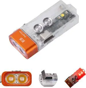 E5 USB C EDC Flashlight Rechargeable AAA Battery Compatible, 4000K High CRI Small Bright Flat Pocket Dual Power Sources Daily Keychain Light for Camping Hiking(White+Red Sidelight)  Red -