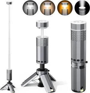 Rechargeable 21000mAh Camping Light, Telescopic Lights, Collapsible Magnetic Lantern with Stand IPX6 Waterproof Flashlights, Lamp for Emergency, Hiking  Silver-Gray -