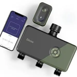 WiFi Sprinkler Timer 3 Zone, Smart Water Hose Compatible with Alexa and Google, Remote Control Irrigation, Automatic Manual Watering, Rain Delay, for Garden, Yards Lawns (2.4Ghz Only) Green  Outlets