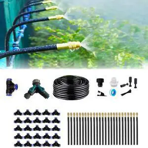 New drip Irrigation kit, Automatic Garden Watering System, Quick Connector and 360-degree Bending Dropper atomizing Copper Nozzle, Plant Lawn Courtyard System. (25spray nozzles) -