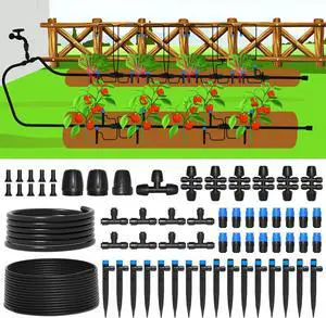230FT Quick-Connect Drip Irrigation System Kit, Automatic Garden Watering with 1/4" & 1/2" Fast-Lock Tubing - Adjustable Nozzles Sprinklers for Garden, Greenhouse, Lawn, Potted Plants  33FT Main