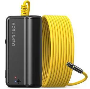 DEPSTECH Dual Lens Wireless Endoscope, 1080P Scope Snake Camera with 7 LED Lights,0.31In Lens Video HD Inspection Camera,IP67 Waterproof Borescope,16.5FT Cable for Android & iOS Phone or Tablet-Yellow