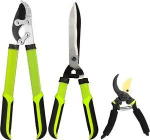Loppers Hedge Clippers Garden Shears, 3PCS Yard Tools Combo Set Tree, Shrub & Bush Care Kit for Lawn Garden, Branch Cutter with Compound Action Tree Trimmer Trimming Borders Green -