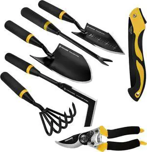 7 - Piece Gardening Tools Set, Stainless Steel Tools, Heavy duty Hand with a Toolbox, Suitable for Planting and Weeding, Gifts Women Men Black