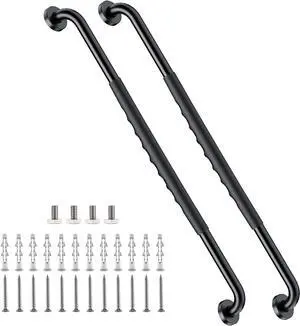 2 Pack 32 Inch Black Shower Grab Bar w/Anti Slip Rubber Grip, Stainless Steel Bath Bar,Bathroom Balance Bar,Wall Mount Safety Handrail Support,Handicap Injury Elderly Senior Assist Handle safety bars