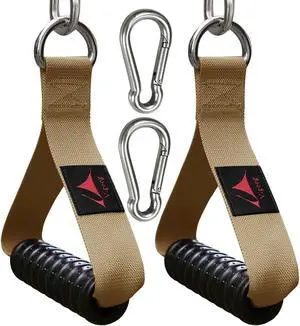 Heavy Duty Gym Exercise Handles Attachment for Cable Machine,Resistance Band,Pulley System Home Fitness Workout Equipment, with Elastic Rubber Grip and 2 Large Carabiners  Noble khaki -