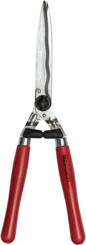 Professional Hedge Shear, Self-Sharpening 9.45" Steel Blades, Chrome-Plated Wavy 2 Sap Grooves to Prevent Sticking, Wood Handles, 4590 Red  57x21x6.5 cm