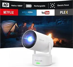 Mini Projector, Rechargeable Portable Outdoor Smart Projector with 4K Support, Auto Keystone, Android 11 Small WiFi and Bluetooth, Electric Focus Home Theater for iphone White -