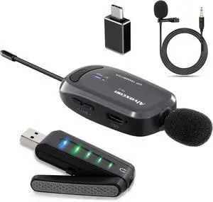 Wireless Lapel Microphone for Computer, USB lavalier Mic System MacBook, Android, PC, Laptop, Speaker, Zoom Meeting, Teacher Podcasting, Vlog, YouTube, Conference, Vocal Recording  Black -