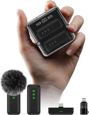 2Pcs Mini Wireless Lavalier Microphone for iPhone/Android/PC/Laptop with Charging Case Noise Cancellation, AI Voice Filter, 34H Battery Life Video Recording, YouTube, Vlog, TikToK Black  1 PC