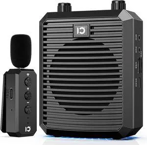 18W Voice Amplifier with Wireless Lavalier Microphone, Portable Speaker 2.4G Microphone Rechargeable Personal PA System for Teachers Classroom Meeting Training  Black -