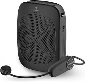 Wireless Voice Amplifier with Headset Microphone,Personal Bluetooth Mic,Teachers Microphone Wireless,Mini Megaphone Speaker,Portable PA System for Classroom C002 Black -