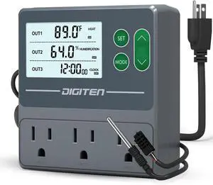 Dual Probe Temperature & Humidity Controller, Independent Sensors for Precise and Control, Compatible with Humidifiers, Dehumidifiers, Heating Cooling Systems Black -