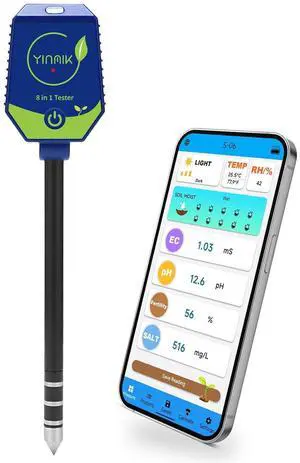 pH Moisture Meter Smart Soil Test Kit Garden Hygrometer Conductivity for Hydroponic 8 in 1 Farm EC Fertility Salt Sunlight Air Humidity Temp Tester -