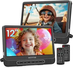 12" Dual Car DVD Players Portable DVD Players for Car Headrest Play a Same or Two Different Movies with 5-Hour Rechargeable Battery, Mounting Brackets, All Region, Support USB/Sync TV