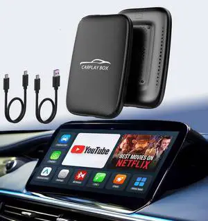 Wireless Carplay Adapter 2025 Netflix YouTube Ai Box for iPhone & Android with Netflix YouTube TF Card Dongle Plug and Play Easy Setup Carplay Magic Video Box for iOS 10+ and Cars After 2015 Car