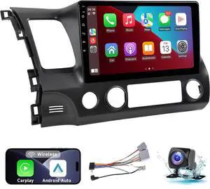 Car Stereo Radio Support Wireless CarPlay & Android Auto for Honda Civic 2006 2007 2008 2009 2010 2011, 10.1 Inch Touch Screen Bluetooth Car Stereo with GPS Navigation WiFi Backup Camera