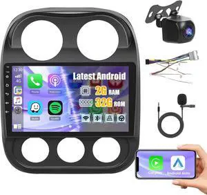 [2G+32G] Android 13 Car Stereo for Jeep Compass Patriot 2010-2016 with Wireless Carplay Android Auto, 10.1" Touch Screen Car Radio Support GPS/WiFi/Bluetooth/26UI/Voice Control/SWC