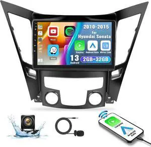 2G+32G for Hyundai Sonata 2010-2015 Radio Android 13 Car Stereo Wireless Apple CarPlay Android Auto Mirror Link GPS 9 HD Touchscreen Bluetooth Car Radio FM/WiFi+Backup Camera Mic Camera&Mic