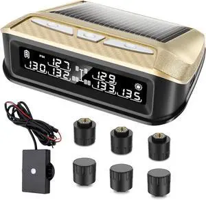 RV Tire Pressure Monitoring System 6 sensors, 0-199PSI TPMS with Signal Booster,Solar Monitor for Truck,Trailer,Camper,5th Wheel,6 Alerts,Long Sensing Distance