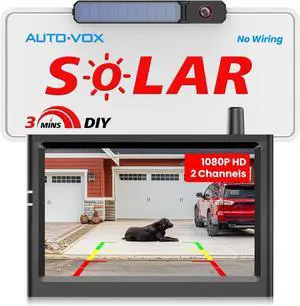 Solar Wireless Backup Camera:5" HD 1080P Monitor,3 Mins DIY Installation & 5000 mAh Battery Powered Solar Back Up Camera Systems, IP69K Waterproof Reverse Camera for Car, Van, Truck, Trailer