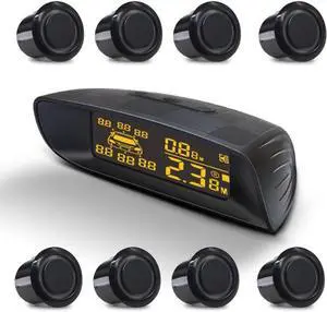 Front & Rear 8 Parking Sensor Kit with LCD Display Parktronic 22mm Probes Reverse Backup Radar System Distance Detection Sound Warning for Vehicle car SUV