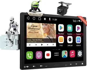 [10" QLED]  Android Double-DIN & Single-DIN Adaptive Car Stereo with Floating Screen, 4G LTE, Wi-Fi/BT/USB, Wireless CarPlay&Android Auto, AI-Chat, 4G+32G, DSP/SCVC/LRV, Backup Camera