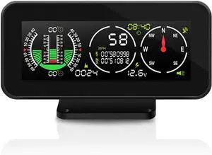 Car Inclinometer for Off-Road Driving, GPS Speedometer MPH KMH with Compass, Multi-Functional Digital HUD Dashboard Slope Meter, Upgrade Vehicle Level Tilt Gauge