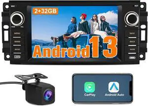 [2GB+32GB] Android Car Stereo for Jeep Wrangler JK 2007-2018 Compass Liberty Dodge Ram 1500 2500 3500 Touchscreen Carplay Radio, for Jeep Car Radio with WiFi GPS AM FM Camera