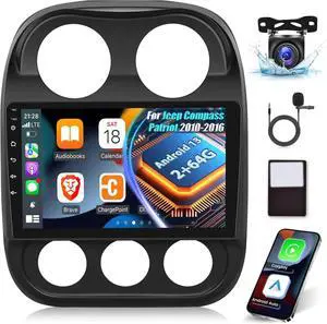 Car Radio for Jeep Compass Patriot 2010 2011 2012 2013 2014 2015 2016, [2G+64G] 10.1 inch Android Touch Screen Patriot Stereo, CarPlay/Android Auto/DSP Audio/1080P/SWC/Bluetooth/WiFi