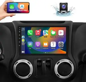 Android Car Radio Stereo for Jeep Wrangler JK Compass Grand Cherokee Dodge Ram 1500 with CarPlay Android Auto, 2+32G Touchscreen Car Radio Bluetooth/in Dash GPS Navigation/WiFi/SWC/Camera