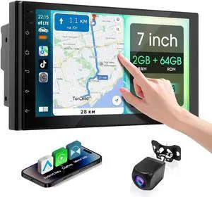 7 Inch Double Din Car Stereo,with Wireless Apple CarPlay and Android Auto Screen for Car,HD Touch Screen carplay Screen with 1080P Backup Camera,Mirror Link,AUX,FM/AM|Wireless 2 Din Car Radio