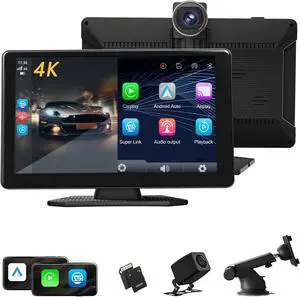 9" Carplay Screen for Car, Support Apple Carplay & Android Auto, 4K Dash Cam, 1080p Backup Camera DVR, Car Audio Receivers GPS Navigation Airplay/Super Link, Bluetooth, FM, Siri.