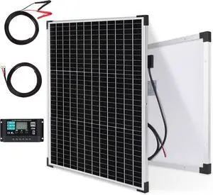 50W Solar Panels Kit 12V Monocrystalline Solar Maintainer 10A Battery Charge Controller with Extension Cable and Clips O-Ring Terminal fit RV Car Rooftop Camp Off Grid Applications