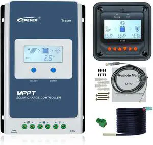 MPPT Solar Charge Controller 30A 12V 24V Auto Tracer3210AN + Remote Meter MT50 + RTS Solar Panel Regulator Common Negative Ground for Lead-Acid LiFePO4 Lithium Battery (30A + MT50+RTS)