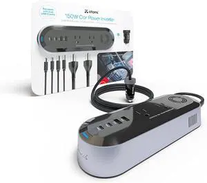 Atomi 150W Car Power Inverter with 2 AC 110V Outlets + 2 USB-C Ports + 2 Smart Charge USB Ports Atomi 150W Car Power Inverter with 2 AC 110V Outlets + 2 USB-C Ports + 2 Smart Charge USB Ports
