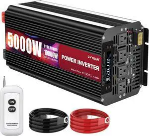 5000 Watt Power Inverter 12V to 110V 120V for Vehicle, Solar Inverter System, Heavy Duty, RV, Truck, Off Grid,Camping with 4 AC Outlets, LCD Display, Wireless Remote Control, Car Power Inverter