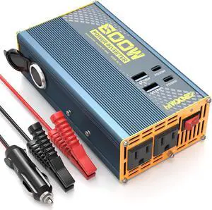 600W Car Power Inverter - 12V DC to 110V AC Converter with 1 Cigarette Lighter Outlet, Dual 30W USB-C, and Dual QC18W USB-A Fast Charging Ports Car Plug Adapter