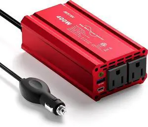 400W Car Power Inverter DC 12V to AC 110V Car Plug T-Type Sine Wave Inverter Adapter Power Converter with PD30W & QC18W Dual USB Charging Ports