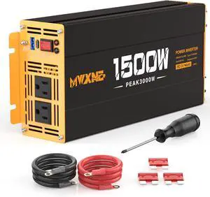 1500W Power Inverter, 12V DC to 120V AC Converter with Dual AC Outlets,QC3.0 18W USB and 30W Type-C, Car Inverter for Truck RV Home - Black/Orange