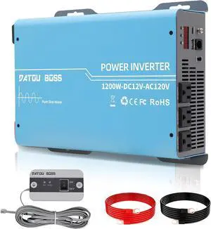 2400W Power Inverter 1200 Watt Pure Sine Wave Inverter 12V to 110V 120V AC Converter, Peak 2400W with Dual AC Outlets and USB & Type-C for Car, RV, Home, Truck, Off-Grid Solar