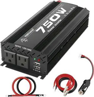 750W Power Inverter DC 12V to 110V AC Car Inverter with 4.2A Dual USB Car Adapter