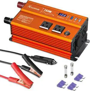 750W Pure Sine Wave Inverter, Car Power Inverter, 12V DC to 110V AC Power Converter, Emergency Power Inverter with Type-C, Dual 5.2V/2.4A USB, 3AC Outlets for Home,Camping, RV, Truck, Vehicles