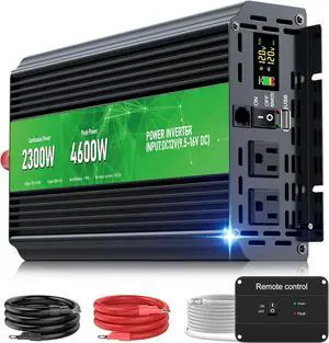 2300W Power Inverter,Peak Power 4600W 12V DC to AC 110V120V,Remote Control with 2AC Outlets and 2.4USB Port,LED Display for Power Converter,Outdoor Activities,Emergency,Vehicles Truck RV Solar System